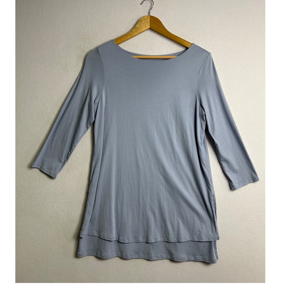 Minimalist Pure Jill Women Small Blue Boat Neck Layered Tunic Top